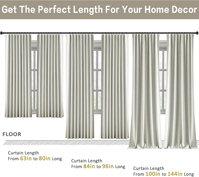 92 Inch Long Curtains 2 Panels,Back Tab Hook Belt with Hooks,Modern Neutral French Style Pleat Look Soundprof Linen Drop Cloth Traverse Blackout Curtains for Living Room 50W x 92L Natural Cream-CasaMuseHome