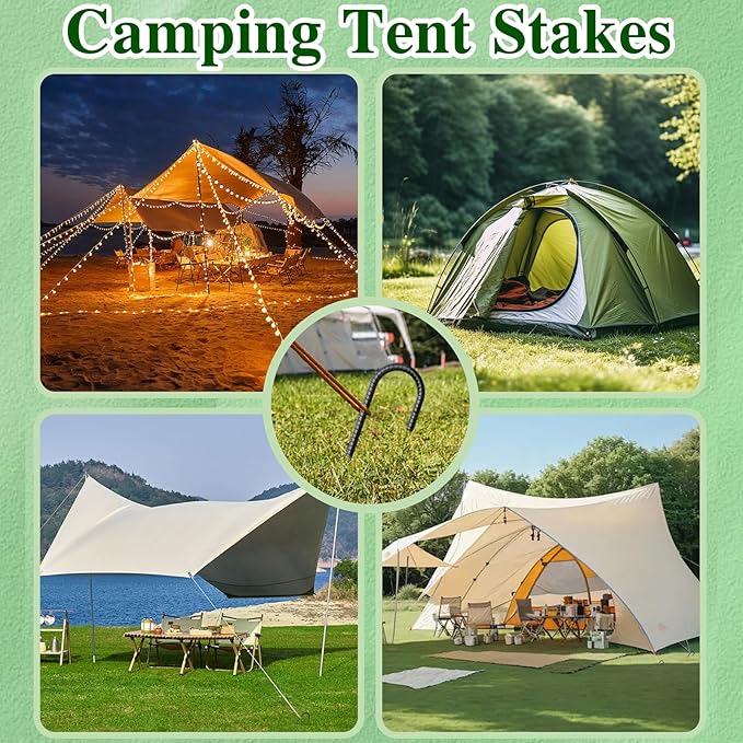 16 Inch Rebar Stakes J Hook 26 Pack Ground Stakes Heavy Duty Tent Stakes with Chisel Point End Chain Link Fence Stakes Galvanized Steel Ground Anchors Metal Spikes Black Coated-CasaMuseHome