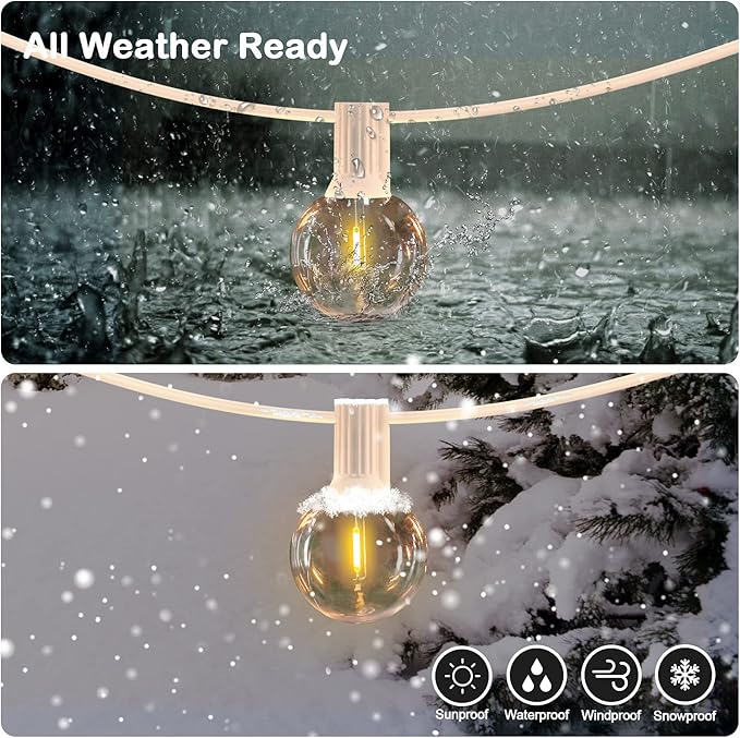 50FT LED G40 Globe String Lights White, Shatterproof Outdoor Patio String Lights 2200K with 50+2 Dimmable Edison Bulbs, Backyard Outdoor Hanging Lights, Bistro Waterproof for Balcony Party Wedding-CasaMuseHome