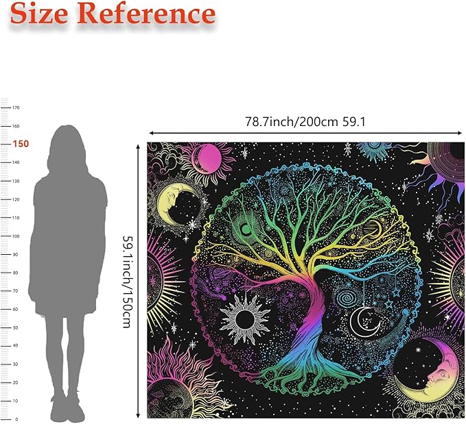 AACKart Blacklight Tapestry for Bedroom - Spiritual Tree of Life Wall Tapestry Glow in the Dark Wall Hanging 78.7 x 59.1 inches-CasaMuseHome