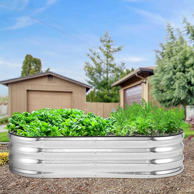 2 Pcs 4.5x2x1ft Oval Raised Garden Bed, Galvanized Raised Beds,Open-Ended Base Metal Raised Planter Beds,Planter Raised Boxes for Vegetables, Flowers,Tool-Free Asse,Rubber Edge-CasaMuseHome