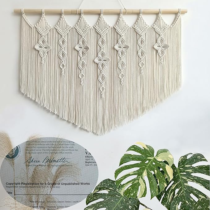 Achart Macrame Wall Hanging Large- Boho Wall Decor- large wall art- Wall Decor Living Room- Macrame Tapestry Boho Decor for Bedroom (Beige-Flower)-CasaMuseHome