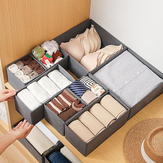 6 Pack Drawer Organizers for Clothing,Fabric Foldable Closet Organizers and Storage Dresser Drawer Dividers Storage Basket Bins for Clothes,Socks,Scarves,Ties,Underwear,Towels-CasaMuseHome
