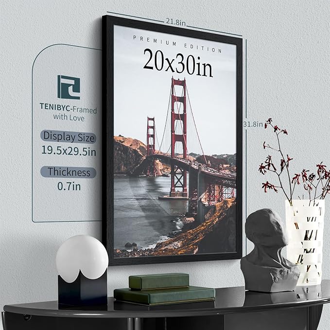 20x30 Poster Frame Set - 3 Pack, Textured Black Solid Wood Picture Frame, Wall Gallery Frame - Wall Hanging-CasaMuseHome