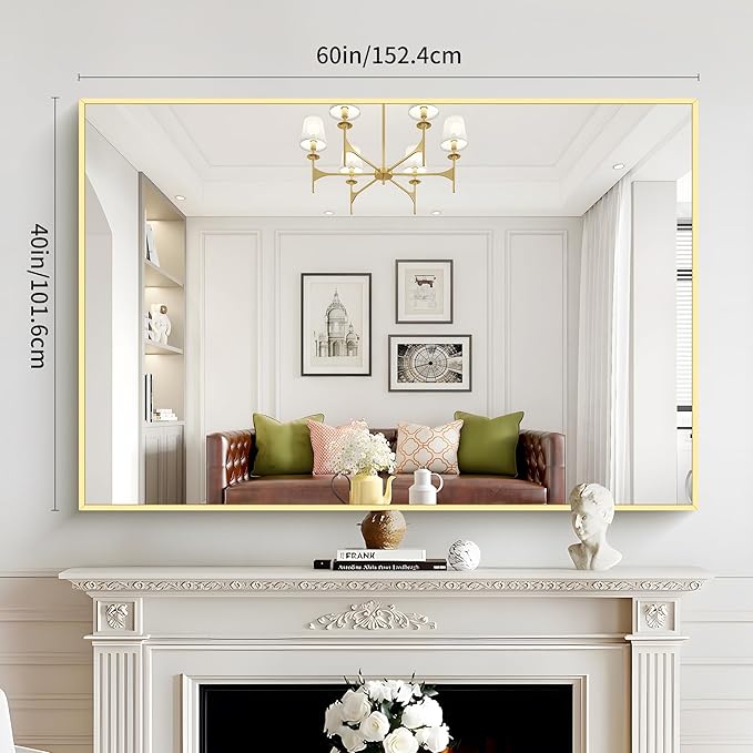 40x60inch Gold Bathroom Mirror, Gold Rectangle Mirror with Frame, Large Rectangular Wall Mirrors for Bathroom, Living Room, Hair Salon, Big Farmhouse Mirror Hang Horizontal/Vertical-CasaMuseHome