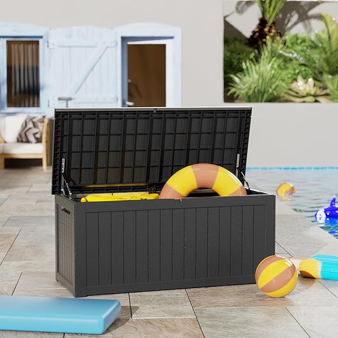 270 Gallon Outdoor Storage Box Patio Deck Box Waterproof, Resin Lockable Outside Large Storage Bin for Pool Cushion Furniture, Garden Tools UV-Resistant, Black-CasaMuseHome