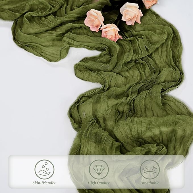20 Pack Olive Green 10FT Cheesecloth Table Runner Rustic Gauze Cheese Cloth Table Runner for Wedding Bridal Baby Shower Table Decorations Boho Fabric Sheer Birthday Party Decor 20 x 120 Inch Long-CasaMuseHome