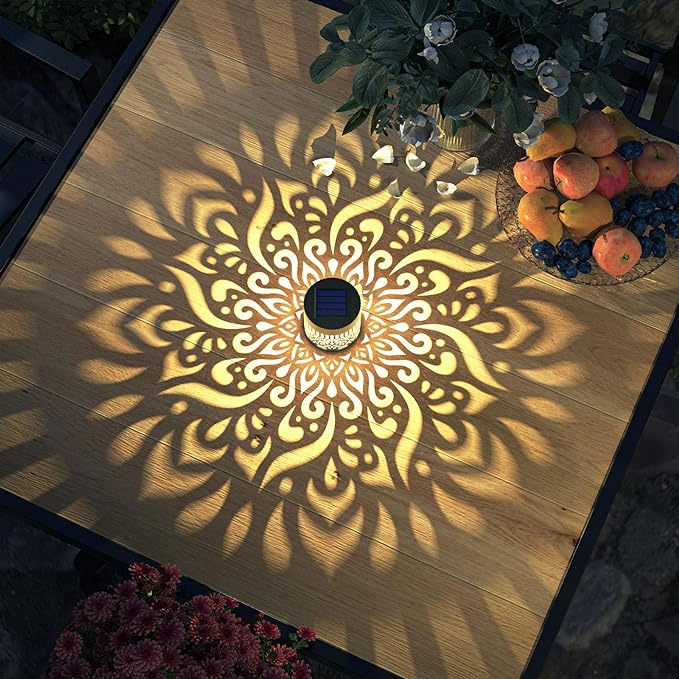 4 Pack Solar Fence Lights Metal Solar Powered Outdoor Wall Deck Step Lights Mandala Theme Waterproof Fence Light for Garden Post Patio Backyard Decor (4 Pack)-CasaMuseHome