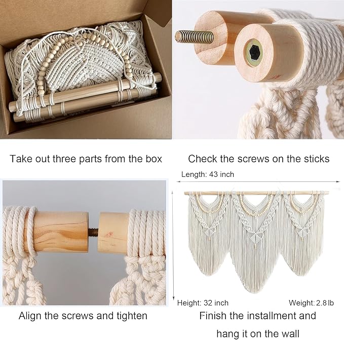 Achart Macrame Wall Hanging Large- Boho Wall Decor- large wall art- Wall Decor Living Room- Macrame Tapestry Boho Decor for Bedroom (Beige-V)-CasaMuseHome