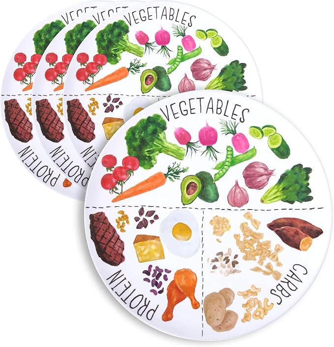 9" Portion Control Plate - Healthy Nutrition Plate for Adults and Teens, Melamine, Ideal for Weight Loss and Diabetes Management (4 Pack)-CasaMuseHome