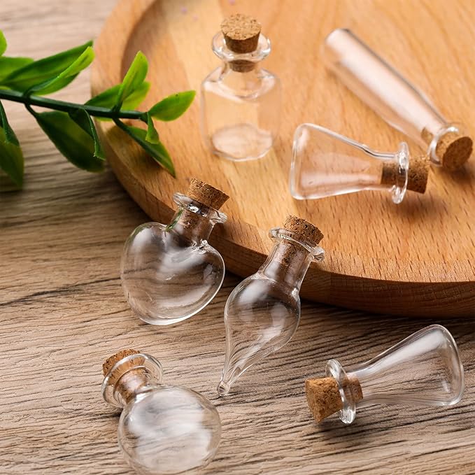 140 Pcs Mini Glass Bottles with Cork Stoppers Tiny Wishing Potion Bottles, 14 Shapes, Small Spell Apothecary Jar Vials Witchcraft Drifting Jar for Wedding Halloween Party Arts DIY Crafts-CasaMuseHome