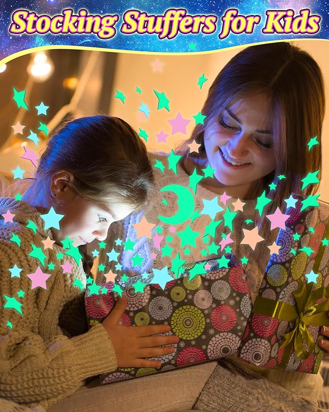 201 Pcs Glow in The Dark Stars Stickers for Ceiling, Multicolor Toddler Wall Room Decor Gifts, Luminous 3D Glowing Stars Stocking Stuffers for Kids Boys Girls-CasaMuseHome