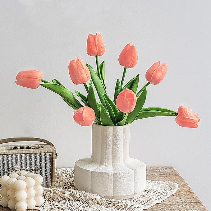 20pcs Pink Artificial Tulip Fake Flower 12.9 Inch Spring Mother's Day Easter Gift for Home Kitchen Wedding Decoration-CasaMuseHome