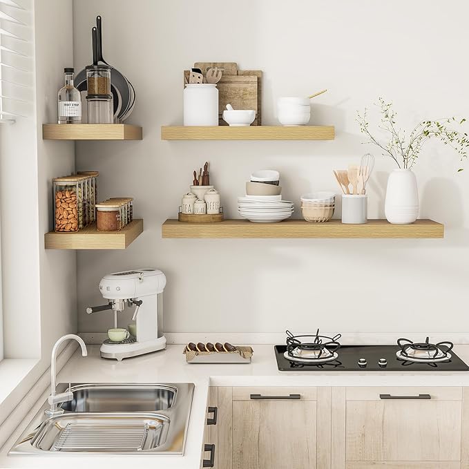 12 Inch Deep Floating Shelves 36 inch Long, 36 x 12 Wide Wall Shelves with Invisible Brackets, Heavy Duty Shelf for Bedroom Bathroom Living Room Kitchen Office Home Decor, Modern Shelf Set of 2, Oak-CasaMuseHome
