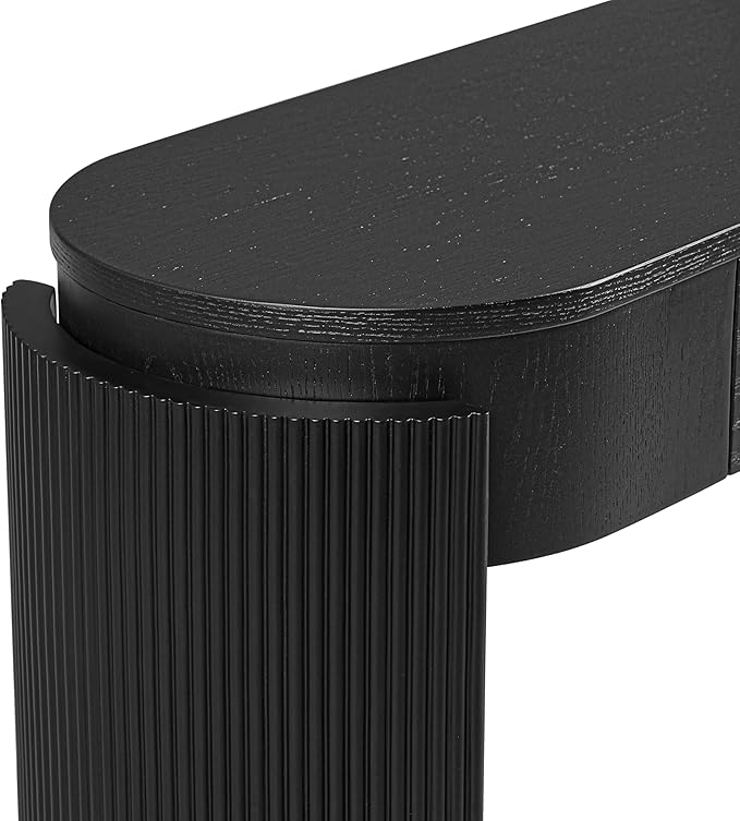 55" Sofa Table with Oval Top and 2 Drawers, Entryway Console Table with Fluted Design for Hallway,Foyer,Entry and Living Room (Fully Assembled-Black)-CasaMuseHome