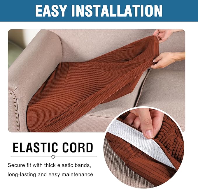 H.VERSAILTEX Super Stretch Individual Seat, Sofa Covers Couch, Cushion Covers Slipcover Sets Thick Jacquard Textured Twill Fabric (2 Piece Large Sofa Cushion Covers, Rust)-CasaMuseHome