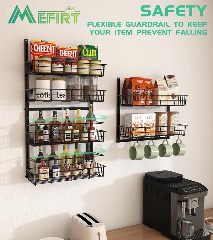 10-Tier Over The Door Pantry Organizer, Pantry Organization and Storage, Black Metal Hanging Adjustable Basket, Wall Spice Rack Seasoning Shelves, Home & Kitchen Essentials-CasaMuseHome