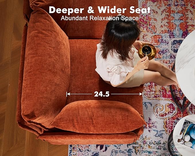 136.4" Oversized Modular Sectional Sleeper Sofa Bed, U Shaped Convertible Couch with Movable Ottoman, Large 8 Seat Corner Couches for Living Room Deep Seat Terracotta Orange Chenille-CasaMuseHome