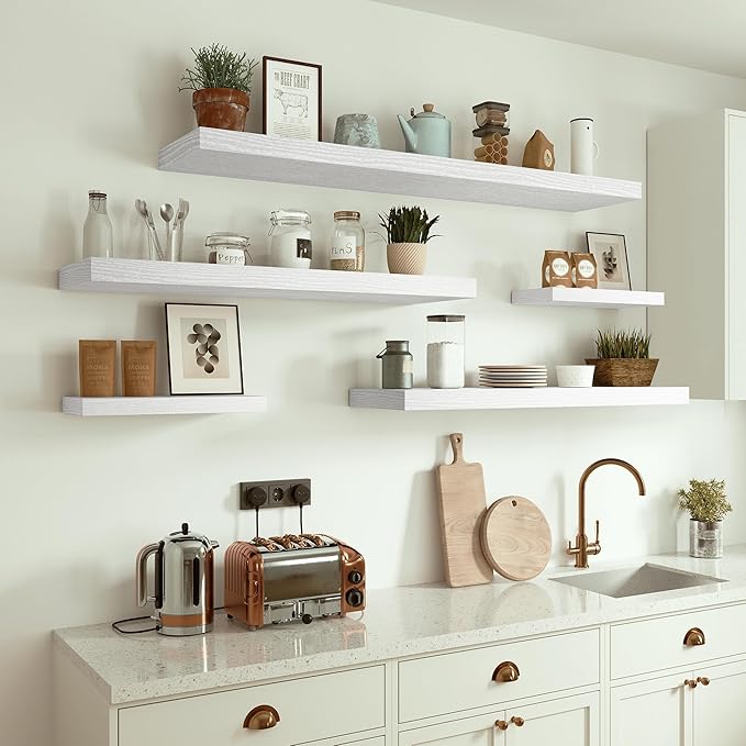 10 inches Deep Floating Shelves 36 inch Long, Wall Shelves Heavy Duty 70 lbs for Bedroom, Bathroom, Living Room, Kitchen, Office, Modern Shelf Home Decor with Invisible Bracket, White-CasaMuseHome