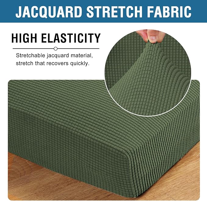 H.VERSAILTEX Super Stretch Individual Seat Cushion Covers Sofa Covers Couch Cushion Covers Slipcover Sets Thick Jacquard Textured Twill Fabric (2 Piece Medium Sofa Cushion Covers, Bronze Green)-CasaMuseHome
