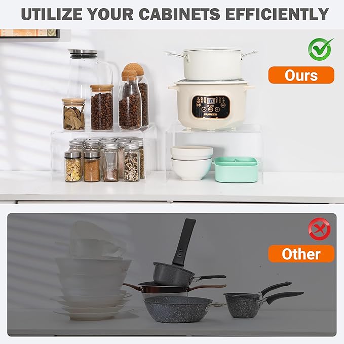 Acrylic Kitchen Cabinet Organizer Shelf, Spice Rack, Plate and Cupboard Storage Riser, Versatile Pantry Shelf, Durable Clear Countertop Organizer for Home and Kitchen(4 PCS)-CasaMuseHome