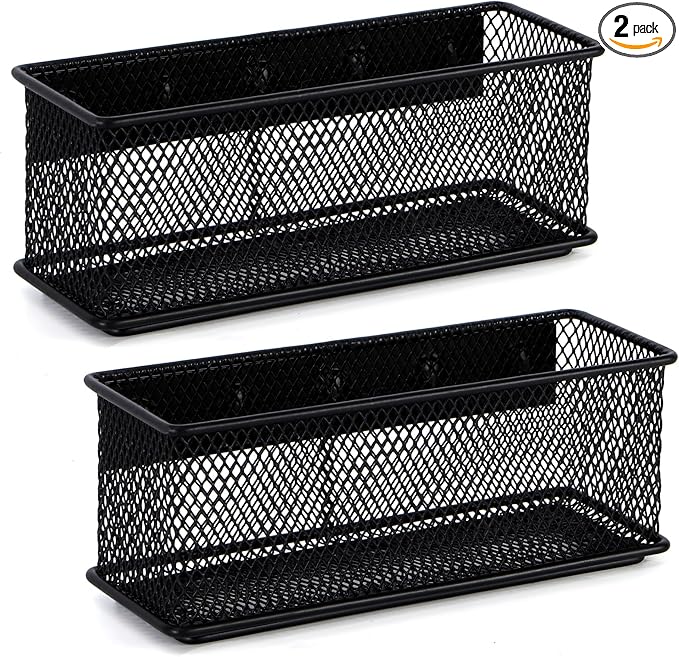 6.29'' × 2.28'' × 2.48 Black Magnetic Basket for Refrigerator Magnetic Pen Holder Locker Organizer for Home Office Accessories Magnetic Basket for Whiteboard，Set of 2-CasaMuseHome