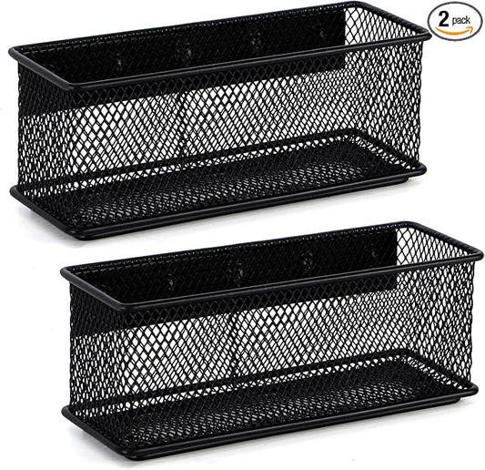 6.29'' × 2.28'' × 2.48 Black Magnetic Basket for Refrigerator Magnetic Pen Holder Locker Organizer for Home Office Accessories Magnetic Basket for Whiteboard，Set of 2-CasaMuseHome