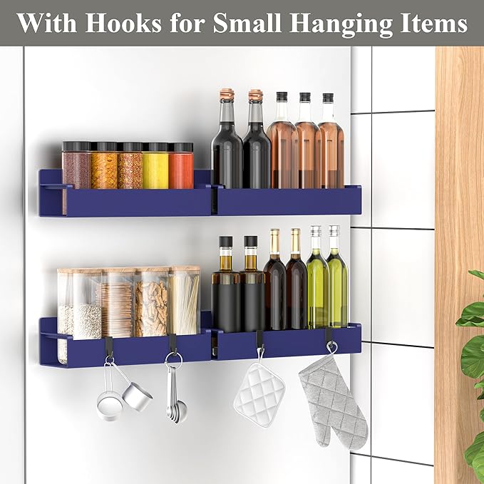 4 Pack Magnetic Spice Rack Organizer for Refrigerator and Oven, Dark Blue Fridge Organizers and Storage for Kitchen-CasaMuseHome