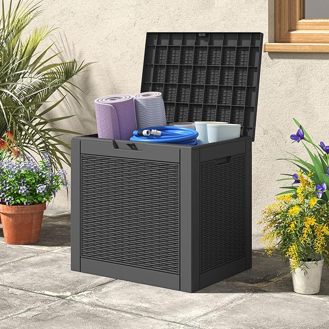 31 Gallon Deck Box, Resin Outdoor Storage Box, Waterproof and UV Resistant Deck Box, Lightweight Storage Box for Garden Tools, Pool Supplies-CasaMuseHome