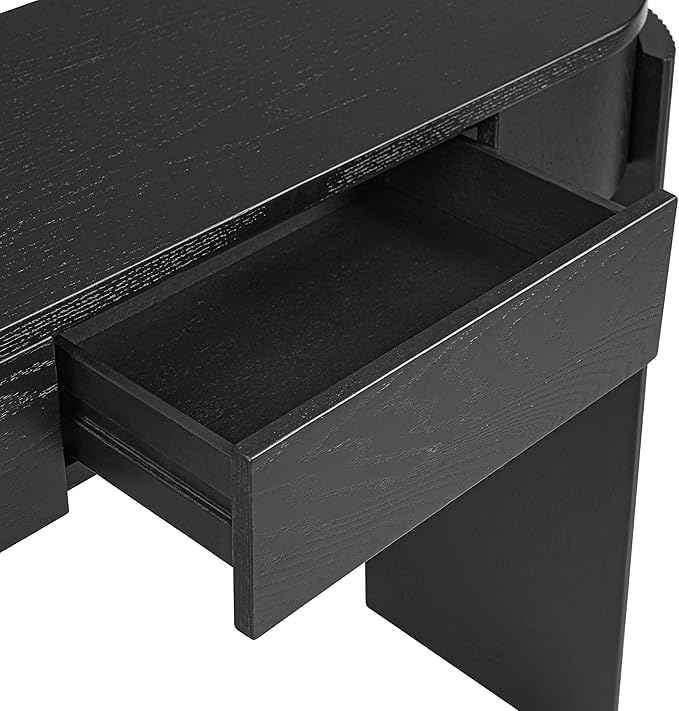 55" Sofa Table with Oval Top and 2 Drawers, Entryway Console Table with Fluted Design for Hallway,Foyer,Entry and Living Room (Fully Assembled-Black)-CasaMuseHome