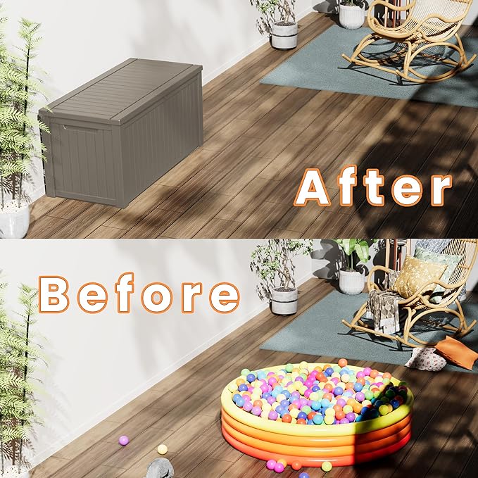 200 Gallon Outdoor Storage Box Waterproof Lockable Resin Deck Box Large, Patio Storage Bin for Pool Accessories Cushion Furniture, Garden Tools, UV-Resistant Outside Delivery Grey-CasaMuseHome