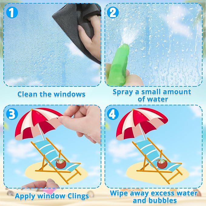 9 Sheets Summer Window Clings, Double Sided Summer Window Clings for Glass Windows, Hello Beach Decals, Sun Watermelon Pattern Stickers for Home Office Accessories Decorations-CasaMuseHome