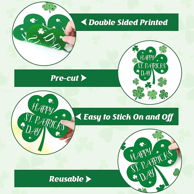 9 Sheets St Patricks Day Window Clings, 115 PCS St Patrick's Day Shamrock Window Stickers for St Patricks Day Decorations, Green Static Spring Window Clings for Glass Windows St Patricks Day Decor-CasaMuseHome