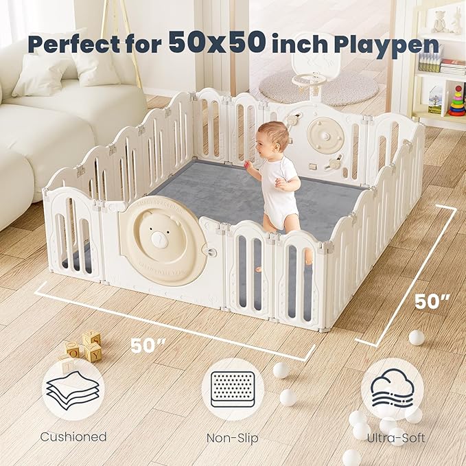 ACOMOPACK Baby Play Mat for Floor 1.3" Thick Memory Foam 50x50 Soft Velvet Playpen Mat for Kids,Infants,Toddlers,Tummy Time Crawling Mats with Non-Slip Bottom,Yoga,Tatami,Nursery Rug（Dark Grey）-CasaMuseHome