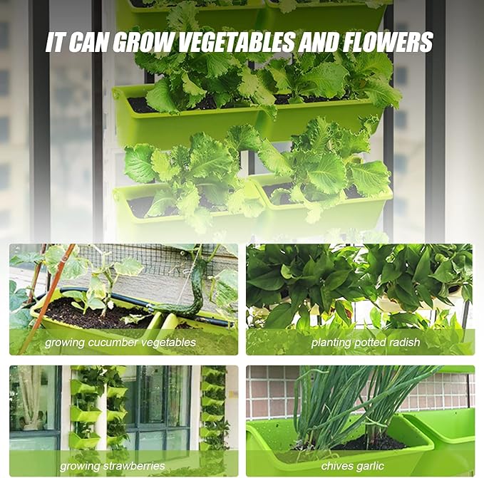 8 Pockets Vertical Planters,Wall Mounted Plastic Plant Grow Pots,Wall Pocket Planters for Indoor,Outdoor,Balcony,Garden Decoration,Light Green-CasaMuseHome