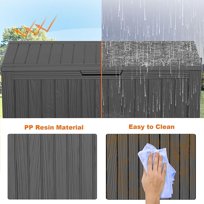 75 Gallon Resin Deck Box, Lockable Patio Outdoor Storage Box for Furniture, Garden Tools and Tools Storage, Waterproof Outside Storage Boxes - Black-CasaMuseHome