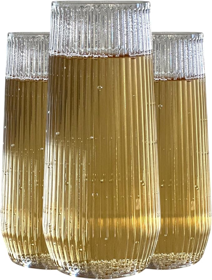 48 Pack Ribbed Ripple Stemless Toasting Glasses, Origami Durable 9 Oz BPA-Free Disposable Plastic Champagne Flutes for Weddings, Bars, Events, and Celebrations (Clear)-CasaMuseHome