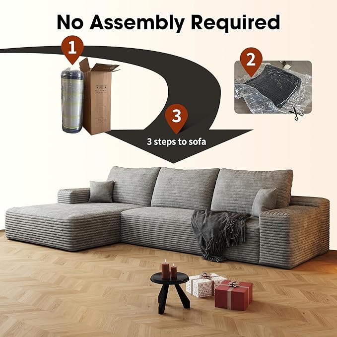 108" Sectional Couches for Living Room Modern Modular Sofa with L-Shape Couchs Upholstered Boneless Couch Deep Seat Sectional Couch with Chaise (Grey, Left Facing Chaise+2Seaters)-CasaMuseHome