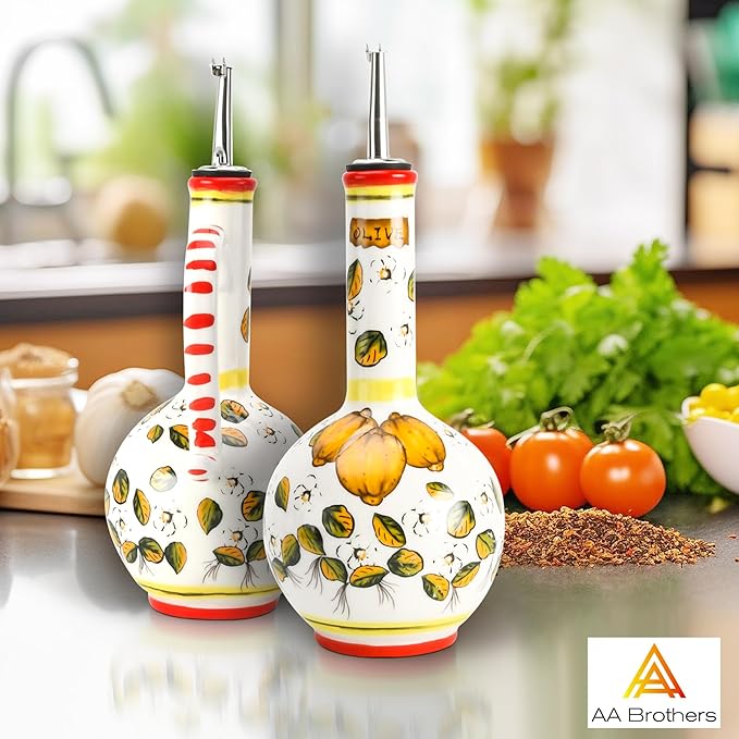 15Oz Ceramic Handmade Oil Dispenser with 3 olive design-CasaMuseHome