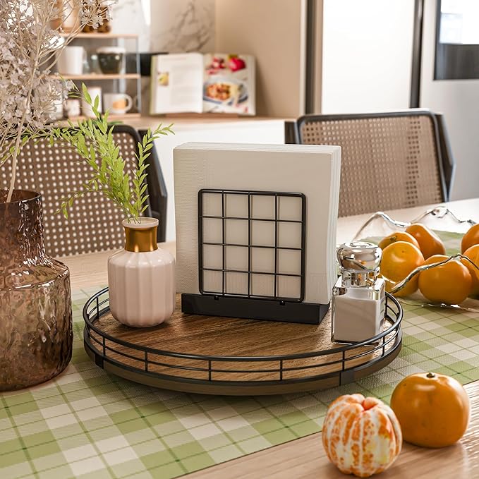 Acacia Wood 12" Lazy Susan Turntable Organizer for Table Top, Farmhouse Round Wooden Lazy Susan for Cabinet Kitchen Centerpieces Coffee Table, for Condiments Spices, Bathroom Vanity Tray Decor-CasaMuseHome