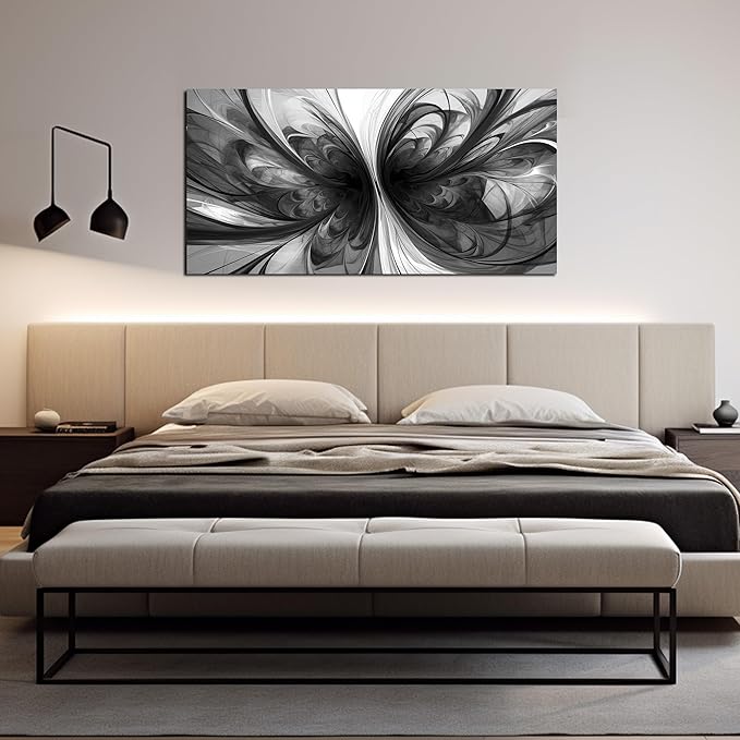 Abstract Wall Art for Living Room Black and White Pictures Wall Art Bedroom,Home Office Wall Decor 20 x 40 Inch-CasaMuseHome