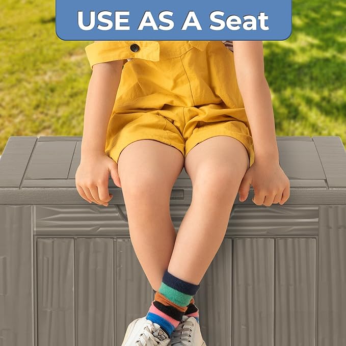 35 Gallon Outdoor Storage Box Waterproof Lockable Resin Deck Box Large, Patio Storage Bin for Pool Accessories Cushion Furniture, Garden Tools, UV-Resistant Outside Delivery Grey-CasaMuseHome