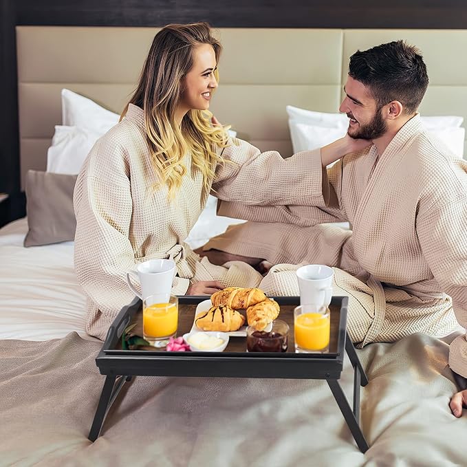 2 Pack Bed Tray Table Breakfast Trays Serving Tray Bamboo Bed Laptap Floding Legs with Handles and Phone Holders-CasaMuseHome