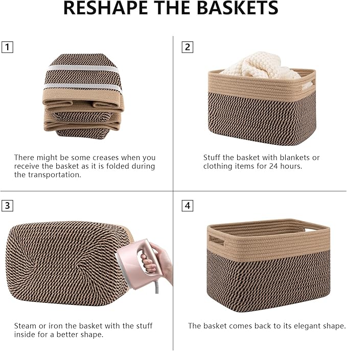 4 Pack Storage Baskets for Organizing, Woven Baskets for Shelves - Perfect for Toys, Books, Towels, and Clothes, Durable Gift Basket Bins Toy Storage, 13''L x9''W x7.8''H, Black and Brown-CasaMuseHome