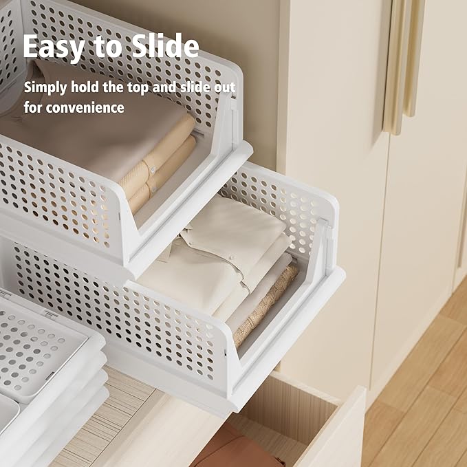 5 Pack Stackable Plastic Storage Basket Closet Organizer Bin Foldable Clothes Organizer Storage Drawer Shelf Container for Living Room Bathroom Kitchen Office (5L)-CasaMuseHome