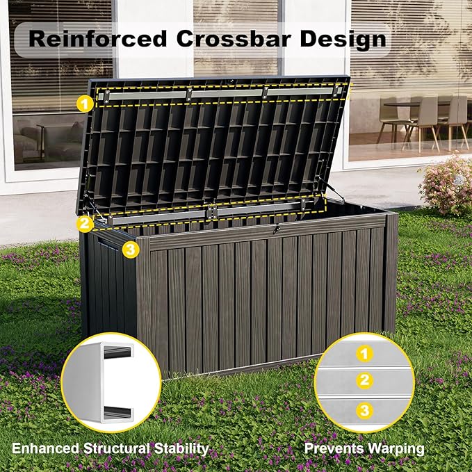150 Gallon Outdoor Deck Box,Storage Lockable Waterproof Patio Furniture,Garden Tools,Cushions,Pool Accessories Outside Storage Resin Box(Black)-CasaMuseHome
