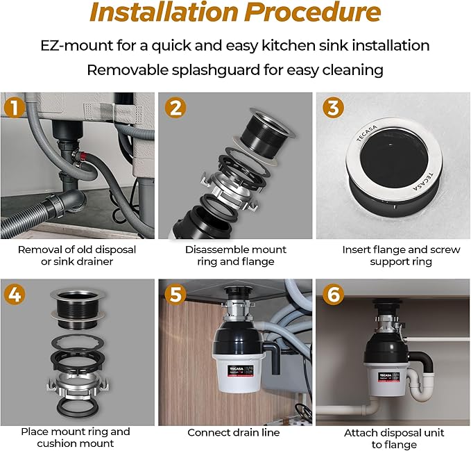 3/4 HP Batch Feed Garbage Disposal, TECASA Stainless Steel Food Waste Grinding System for Kitchen Sink Food Waste, Power Cord Included, Sound Reduction, Grey and Black - HyperCrush 75 BF-CasaMuseHome