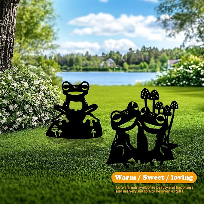3 Pack Frog Metal Garden Decorative Stakes, Weather Proof Silhouette Statues for Yard, Patio,Outdoor Decor for Frog Lovers and Pet Owners-CasaMuseHome