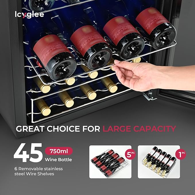 4.5 CU.FT Wine Cooler Refrigerator, Small Freestanding Wine Fridge for Red, White and Champagne, Mini Fridge with Adjust Temperature, Black-CasaMuseHome