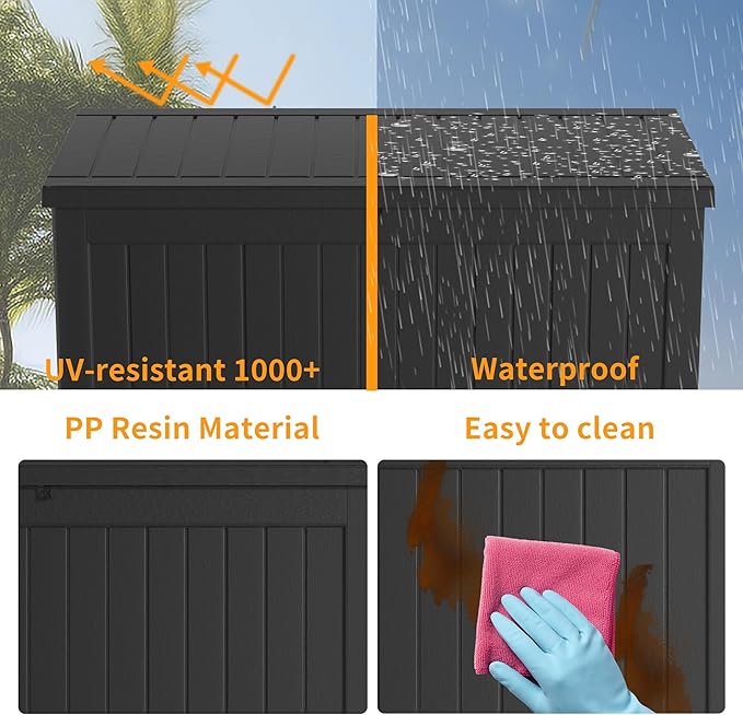 230 Gallon Deck Box Large Outdoor Storage for Patio Furniture,Outdoor Cushions,Garden Tools and Pool Supplies,Waterproof,Resin,Lockable(Black)-CasaMuseHome